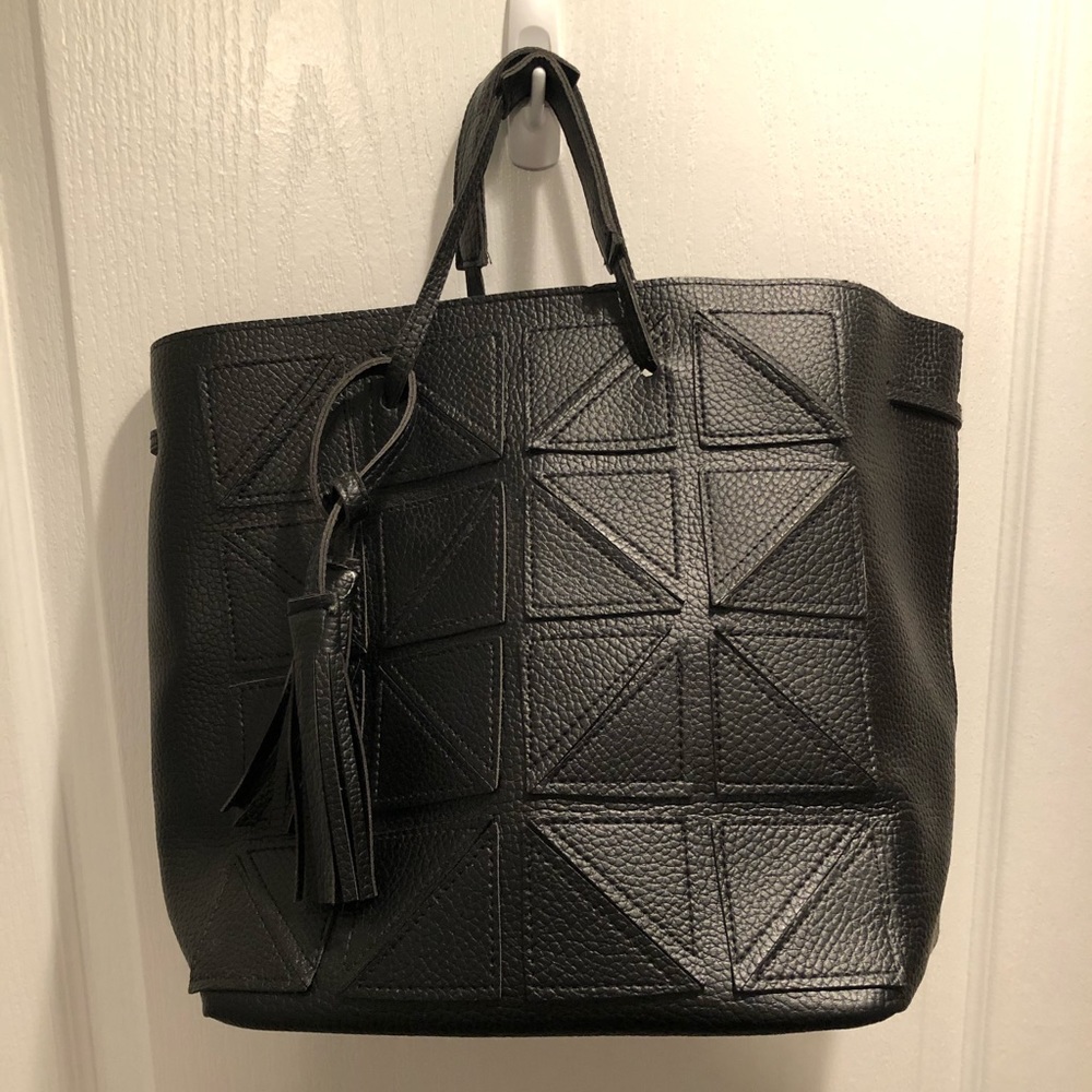 Beauty Boutique Black Tote with Fringe Tie